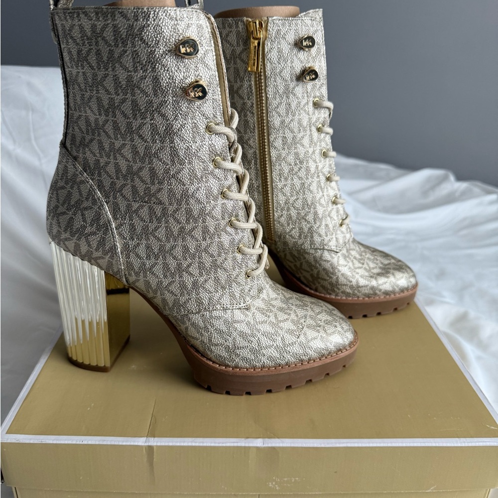 Michael Kors Gold and Cream Heeled Boots